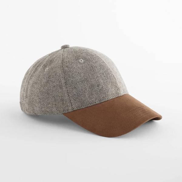 Suede Peak Herringbone Cap i brown herringbone