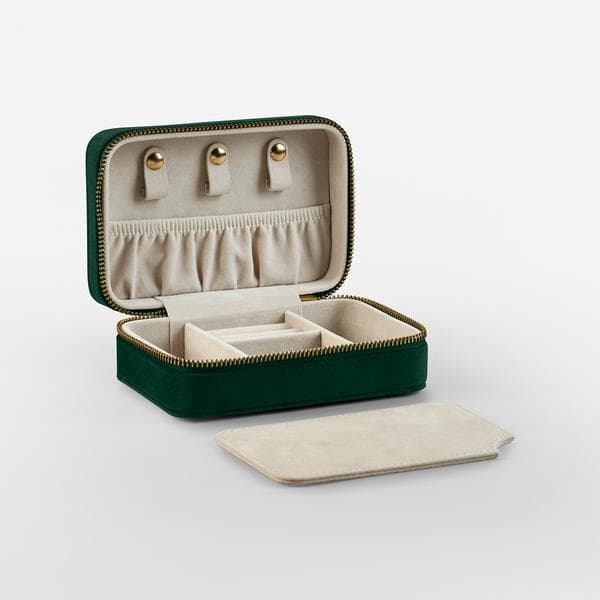 Velvet Travel Jewellery Box i dark emerald