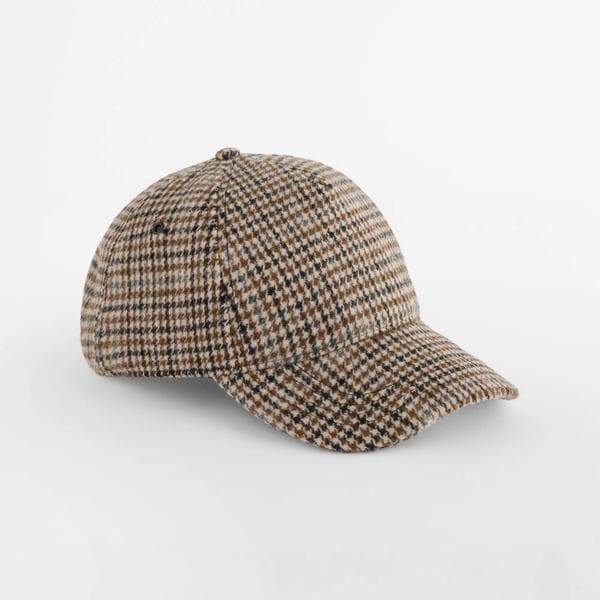 Wool Blend Check Cap i tan houndstooth
